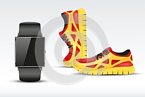 Sport digital smart watch and sneakers.