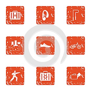 Sport doctor icons set, grunge style