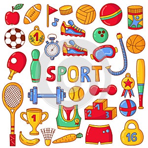 Sport doodle colorful icons vector set