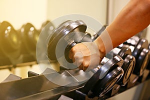 Sport equipment in fitness room or gym room, relax room for healthy people, Dumbbell in fitness and gym room