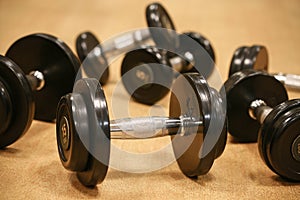 Sport equipment in fitness room or gym room, relax room for healthy people, Dumbbell in fitness and gym room