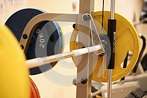 Sport equipment in fitness room or gym room, relax room for healthy people, Dumbbell in fitness and gym room