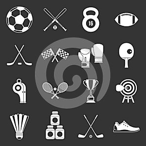 Sport equipment icons set grey vector
