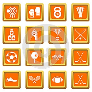 Sport equipment icons set orange