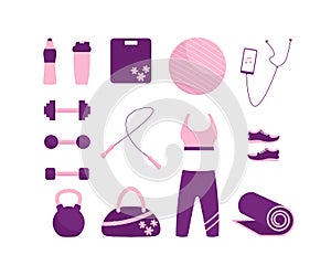 Set sport equipment icons, fitness elements