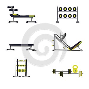 Sport equipments for gym collection. Equipment sport object