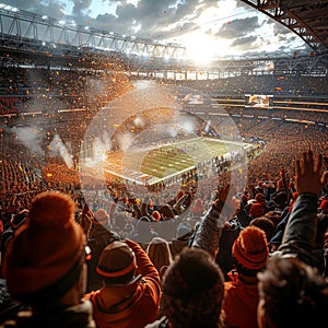 Sport event with cheering fans in a stadium