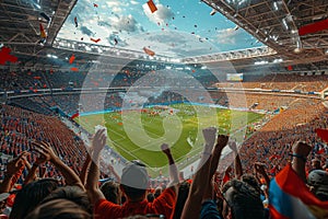 Sport event with cheering fans in a stadium