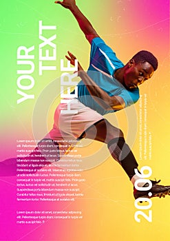 Sport event poster in neoned colors. Template, copyspace for your design