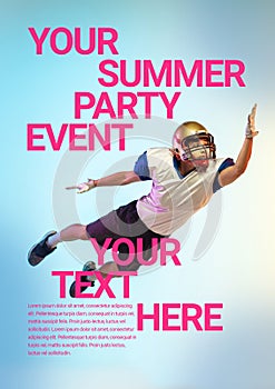 Sport event poster in neoned colors. Template, copyspace for your design