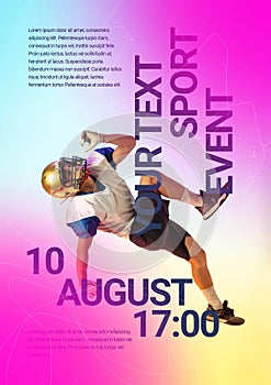 Sport event poster in neoned colors. Template, copyspace for your design