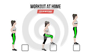 Sport exercises. Exercise at home. Step Up onto chiar Illustration of an active lifestyle.