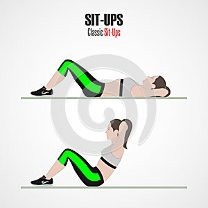 Sport exercises. Exercises with free weight. Sit-ups. Illustration of an active lifestyle.