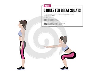 Sport exercises. Exercises with free weight. Squat. Illustration of an active lifestyle.