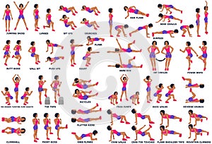 Sport exersice. Silhouettes of woman doing exercise. Workout, training