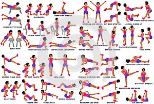 Sport exersice. Silhouettes of woman doing exercise. Workout, training