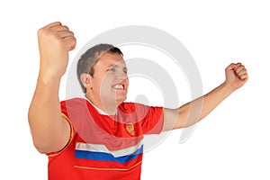 Sport fan man with hands up