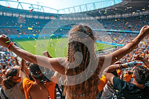 Sport fans celebrate while winning. football and soccer concept. Generative AI