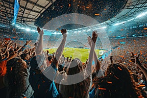 Sport fans celebrate while winning. football and soccer concept. Generative AI