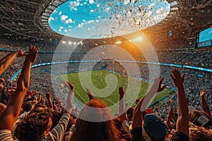 Sport fans celebrate while winning. football and soccer concept. Generative AI