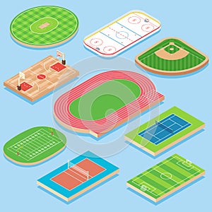 Sport field vector flat isometric icon set