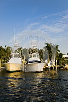 Sport fishermen at dock