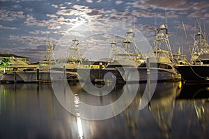 Fishing Boats Under a Rising Moon