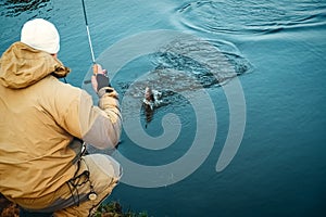 Sport fishing area trout. Trout fishing spinning