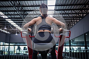 Sport fitness athlete woman with sportwear training weightless equipment at gym for bodybuilding healthy lifestyle concept.