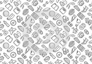 Sport, fitness, functional training background seamless doodle icons style pattern