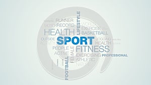 Sport fitness health lifestyle olympics marathon training running workout football championship animated word cloud