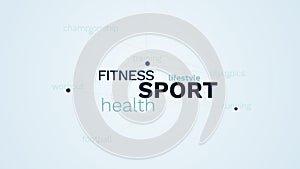 Sport fitness health lifestyle olympics marathon training running workout football championship animated word cloud