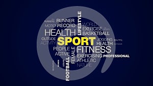 Sport fitness health lifestyle olympics marathon training running workout football championship animated word cloud