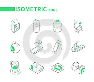 Sport and fitness - line isometric icons set