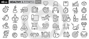 Sport and fitness - minimal thin line web icon set.