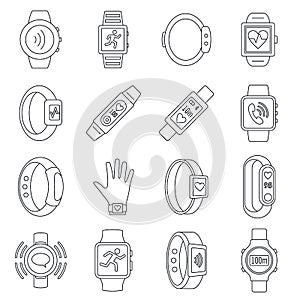 Sport fitness tracker icon set, outline style