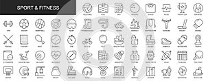 Sport and fitness web icons set in thin line design. Vector illustration.