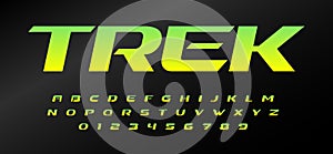 Sport font alphabet letters. Headline and logo typography. Speed dynamic typographic design. Wide bold italic letters