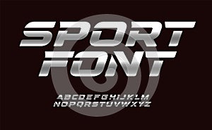 Sport font with chrome texture. Trendy letters design for sport, automotive, car moto speed race and other dynamic scene