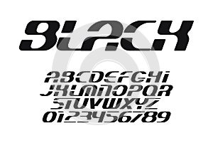 Sport font wide alphabet bold italic letters. Dynamic typeface. Capital letters and numbers. Modern typography design.