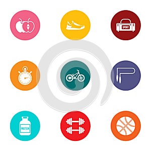 Sport foodstuff icons set, flat style