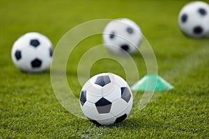 Sport Football Background. Soccer Balla on Grass Field at Stadium photo