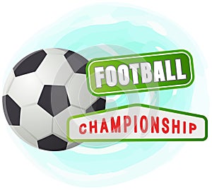 Sport football vector banner, soccer competition. Leather black and white ball, team championship