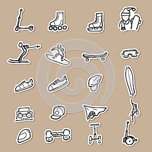 Sport gears drawing icons paper cut