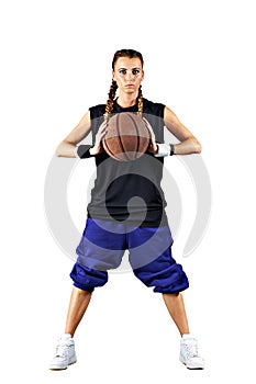 Sport girl with a basketball isolated