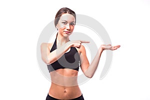 Sport girl demonstrate on invisible product