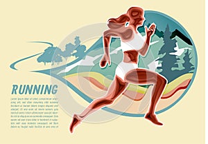 Sport girl fits and firm trail running illustrator vector