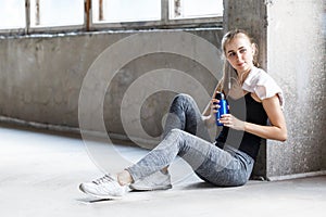 Sport Girl Resting After Training At The Gym