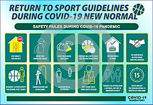 The sport guidelines safety rules poster or public health practices for covid-19 or health and safety protocols or new normal life