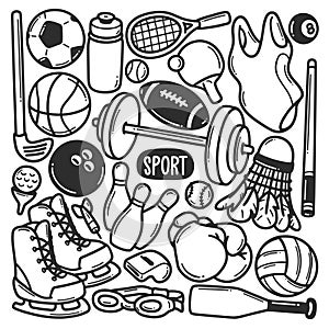 Sport Gym Stickers Hand Drawn Doodle Coloring Vector